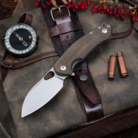 GIANT MOUSE ACE KNIVES BIBLIO-XL BIG BROTHER GREEN CANVAS MICARTA HANDLE ELMAX STEEL LINER LOCK FOLDING KNIFE.