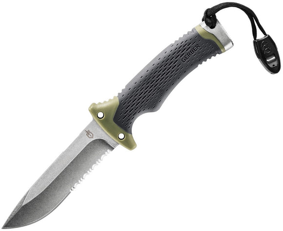 GERBER G1829 ULTIMATE STONEWASH FINISH FIXED BLADE KNIFE WITH SHEATH.
