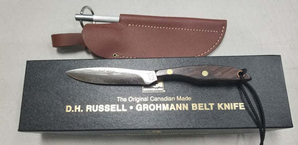 GROHMANN R2CS BIRD AND TROUT CARBON FIXED BLADE KNIFE W/LEATHER SHEATH & STEEL