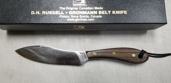 GROHMANN R4CF SURVIVAL ROSEWOOD FLAT CARBO FIXED BLADE KNIFE WITH LEATHER SHEATH