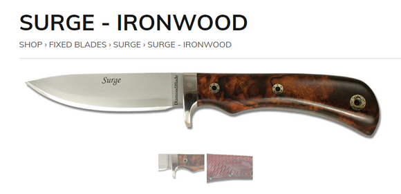 DIAMONDBLADE KNIVES 00902FG SURGE IRONWOOD FIXED BLADE KNIFE WITH SHEATH