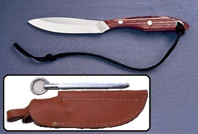 GROHMANN R2SS #2 BIRD AND TROUT ROSE WOOD FIXED BLADE KNIFE W/SHEATH AND STEEL