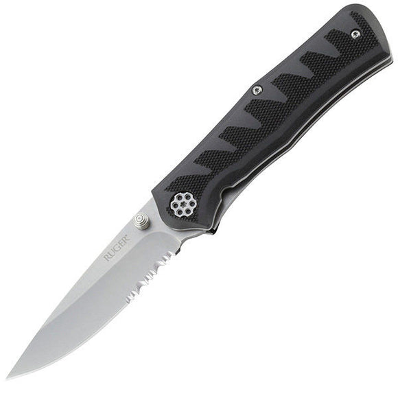 RUGER KNIVES R1206 CRACK-SHOT COMPACT SATIN COMBO EDGE FOLDING KNIFE.