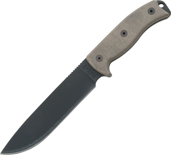ONTARIO RAT7 RAT-7 8668 CANVAS MICARTA HANDLE 1095 CARBON FIXED BLADE KNIFE W/SHEATH