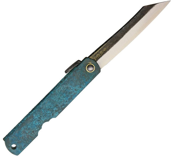 HIGONOKAMI (HIGO) KNIVES HIGO153 KORIWA TURQUOISE WHITE STEEL FOLDING KNIFE.