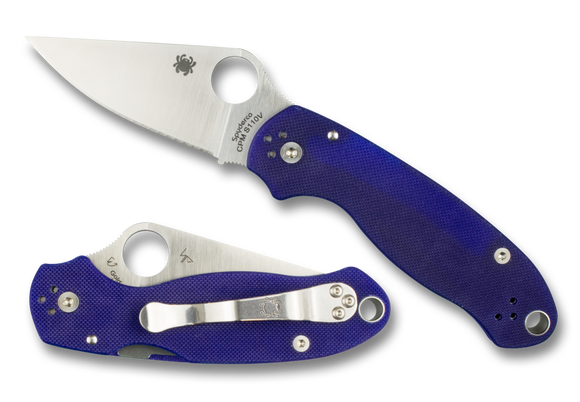 Spyderco C223gpdbl Para 3 cpm s110v elite blue Plain Edge Folding Knife.