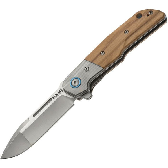 MKM KNIVES MKML015 CLAP LINERLOCK M390 STEEL OLIVE WOOD TI HANDLE FOLDING KNIFE.