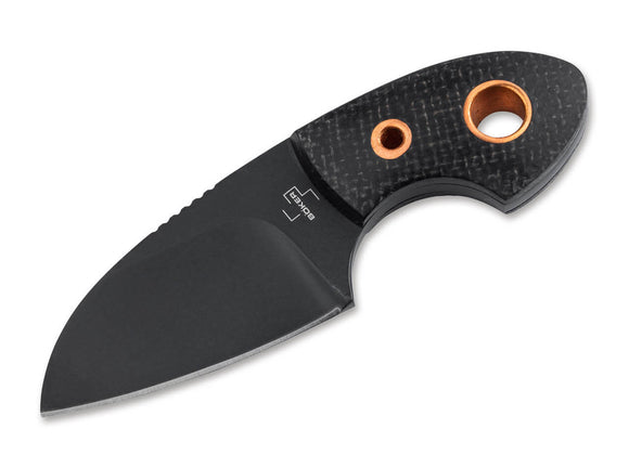 BOKER 02BO084 GNOME BLACK MICARTA HANDLE WITH COPPER BECK CARRY KNIFE W/SHEATH.