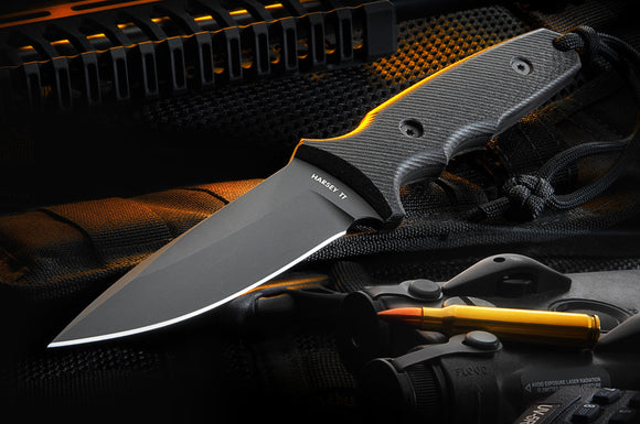 SPARTAN BLADES SB43 HARSEY TT TACTICAL TROUT ALL BLACK CPM MAGNACUT FIXED BLADE KNIFE W/SHEATH.