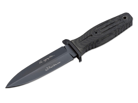 BOKER 121644 APPLEGATE 4.5 BLACK N690 STEEL MICARTA HANDLE BILL HARSEY FIXED BLADE KNIFE W/SHEATH.