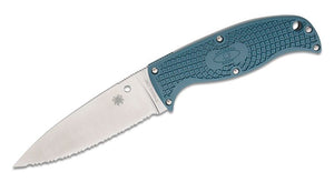 SPYDERCO FB31SBL2K390 ENUFF 2 BLUE K390 STEEL LEAF SHAPED SERRATED FIXED BLADE KNIFE WITH SHEATH.