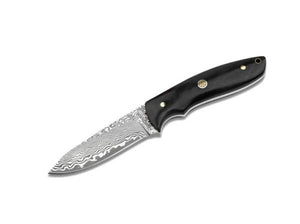 BOKER MAGNUM 02SC018DAM VERNERY DAMASCUS STEEL EBONY FIXED BLADE KNIFE W/SHEATH.