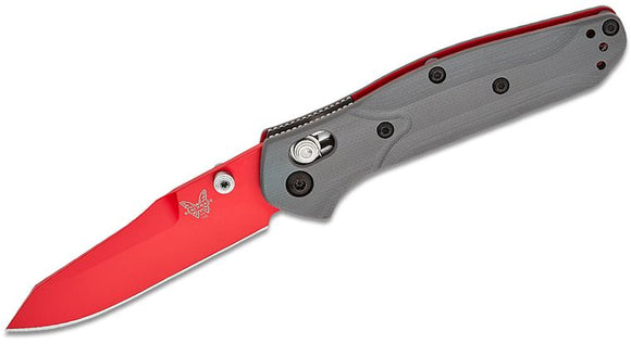 BENCHMADE 945RD-2401 MINI OSBORNE GRAY G10 HANDLE RED CPM-S90V STEEL SHOT SHOW SPECIAL FOLDING KNIFE.