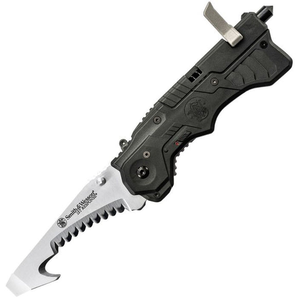 SMITH & WESSON SW911N RESCUE WITH SEAT BELT CUTTER ASSISTED FOLDING KNIFE.