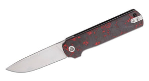 QSP KNIVES QS144D LARK LINERLOCK RED/BLACK CF HANDLE 14C28N STEEL DROP POINT FOLDING KNIFE.