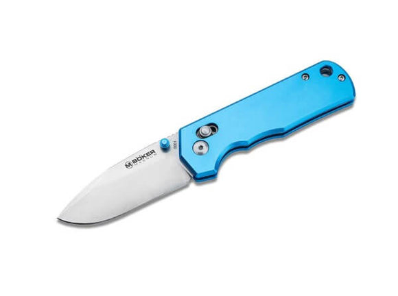 BOKER MAGNUM 01SC711 ROCKSTUB 440B STEEL MICARTA HANDLE DROP POINT BLUE FOLDING KNIFE.