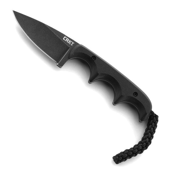 CRKT 2384K MINIMALIST BLACK DROP POINT NECK CARRY KNIFE WITH SHEATH.