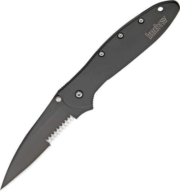 KERSHAW 1660CKTST LEEK ALL BLACK ASSISTED COMBO EDGE USA FOLDING KNIFE.