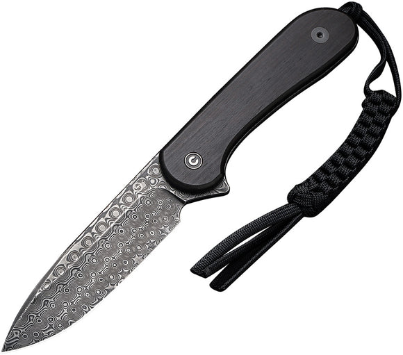 CIVIVI KNIVES CIVC2105DS1 ELEMENTUM DAMASCUS EBONY FIXED BLADE KNIFE W/SHEATH.