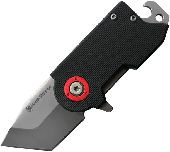 SMITH & WESSON SW1122566 BENJI BLACK G10 HANDLE TANTO FOLDING KNIFE.