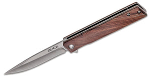 BUCK 0256 0256BRS DECATUR 7CR STAINLESS STEEL WOOD HANDLE FOLDING KNIFE.