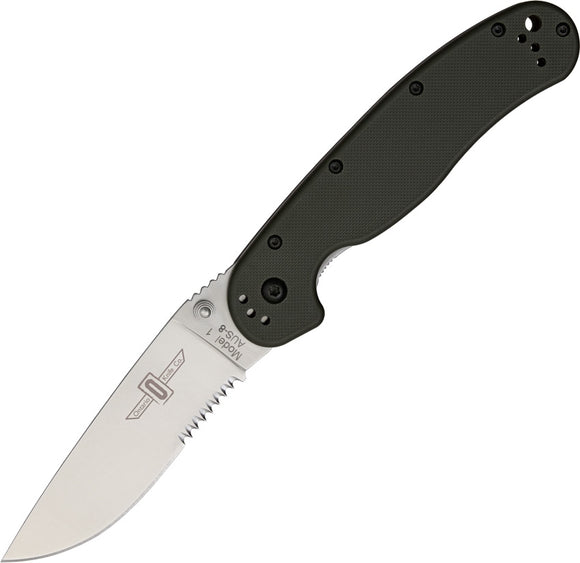 ONTARIO 8849 8849SS RAT MODEL 1 SATIN COMBO EDGE FOLDING KNIFE