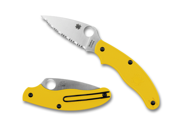 SPYDERCO C94SYL UK PEN KNIFE SALT LC200 STEEL YELLOW SERRATED FOLDING KNIFE.
