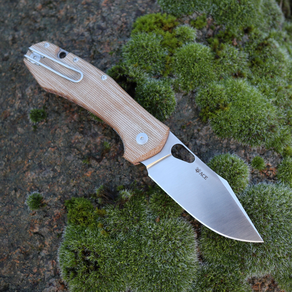GIANT MOUSE ACE KNIVES ACE GRAND ELMAX STEEL NATURAL MICARTA FOLDING KNIFE