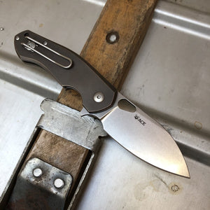 GIANT MOUSE ACE KNIVES BIBLIO BRONZE M390 STEEL FOLDING KNIFE.