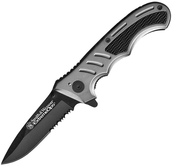 SMITH AND WESSON SWA16CP EXTREME OPS LINERLOCK RUBBER INSERT FOLDING KNIFE.