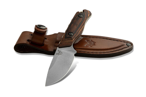 BENCHMADE 15017 HIDDEN CANYON WOOD HANDLE S30V FIXED BLADE KNIFE WITH SHEATH.