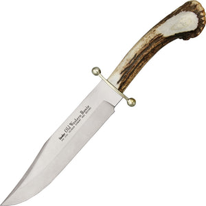 LINDER LD122418 OLD WESTERN BOWIE CROWN STAG FIXED BLADE KNIFE W/SHEATH