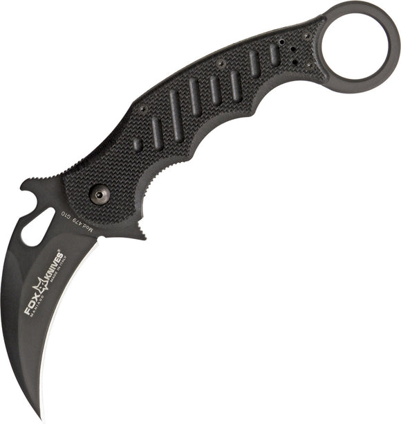 FOX KNIVES FOX479 BLACK N690CO STEEL BLACK G10 HANDLE FOLDING KNIFE.