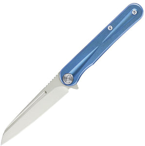 KUBEY DANDY KUB247B FRAMELOCK BLUE TI HANDLE AUS-10 STEEL FOLDING KNIFE.