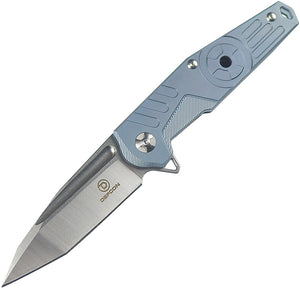 DEFCON TF33331 RADIOACTIVE FRAMELOCK D2 STEEL BLUE GRAY TI FOLDING KNIFE.