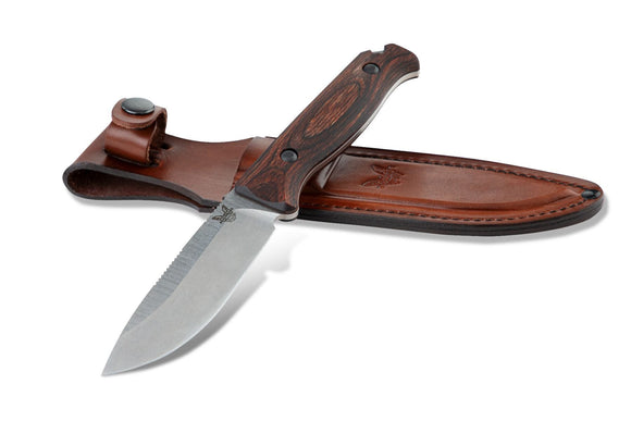 BENCHMADE 15002 SADDLE MOUNTAIN WOOD HANDLE S30V FIXED BLADE KNIFE WITH SHEATH