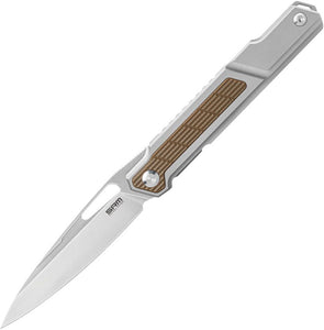 SRM KNIVES SRM1421 FANTASY TAN TI HANDLE N690 STEEL FRAMELOCK FOLDING KNIFE.