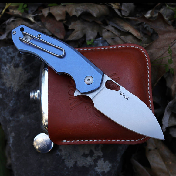 GIANT MOUSE ACE KNIVES BIBLIO BLUE TI SATIN BLADE M390 STEEL FOLDING KNIFE.