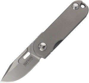 SRM KNIVES SRM418S NECK FRAMELOCK 12C27 STEEL GRAY TI HANDLE FOLDING KNIFE.