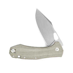 GIANT MOUSE ACE KNIVES ACE GRAND ELMAX STEEL GREEN CANVAS MICARTA FOLDING KNIFE.
