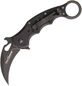 FOX KNIVES FOX478B BLACK N690CO STEEL BLACK ALUMINIUM HANDLE FOLDING KNIFE.