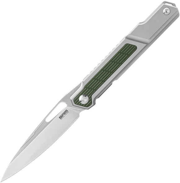 SRM KNIVES SRM1421TP GREEN TI HANDLE N690 STEEL FRAMELOCK FOLDING KNIFE.
