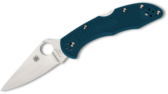 SPYDERCO C11FPK390 DELICA BLUE FRN K390 PLAIN EDGE STEEL FOLDING KNIFE.
