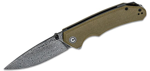 CIVC2102DS2 BRAZEN OD GREEN MICARTA HANDLE DAMASCUS STEEL FOLDING KNIFE.