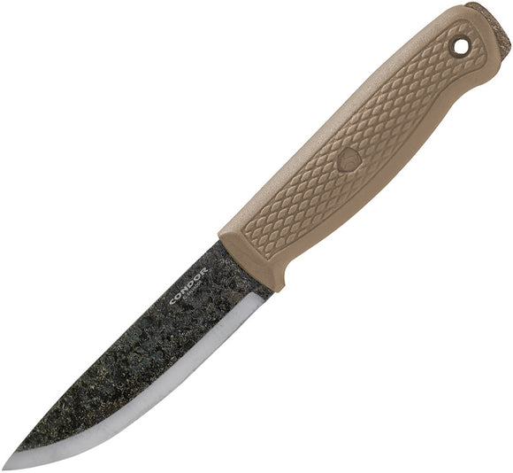 CONDOR CTK394441 TERRASAUR 1095HC STEEL TAN FIXED BLADE KNIFE WITH BELT SHEATH