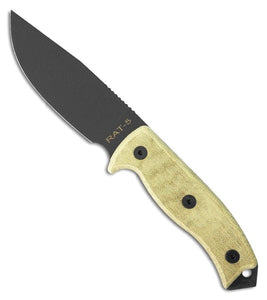 ONTARIO 8667 RAT5 RAT-5 MICARTA HANDLE BLACK FIXED BLADE KNIFE W/NYLON SHEATH