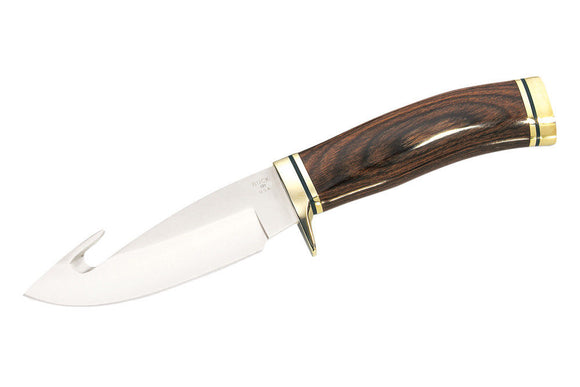 BUCK 191BRG ZIPPER WOOD HANDLE FIXED BLADE KNIFE WITH LEATHER SHEATH