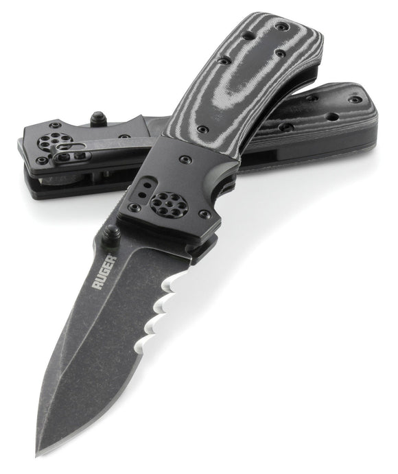 RUGER KNIVES R2002K ALL-CYLINDERS BILL HARSEY COMBO EDGE FOLDING KNIFE.