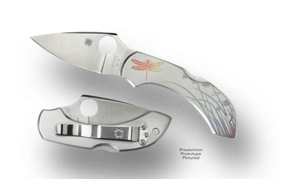 SPYDERCO C28PT DRAGONFLY TATTOO VG10 BLADE STEEL PLAIN EDGE FOLDING KNIFE.