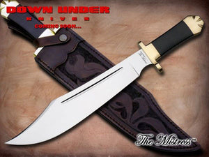 DOWN UNDER KNIVES DUKM THE MISTRESS BOWIE KNIFE WITH LEATHER SHEATH.